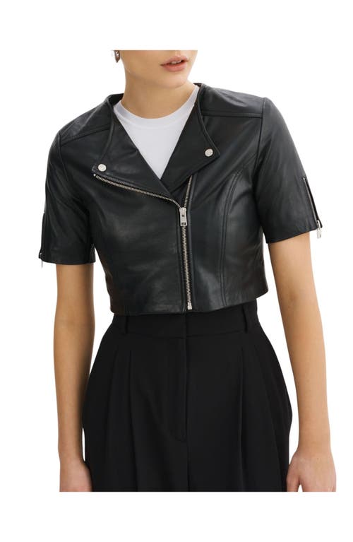 Lamarque Kirsi Cropped Biker Jacket In Black With Silver Accents In Black