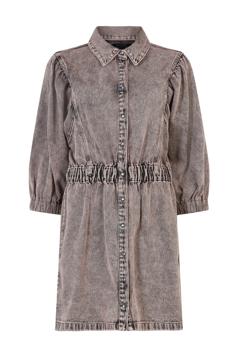 Osa Puff Sleeve Denim Mini Shirtdress, Alternate, color, WASHED PINK