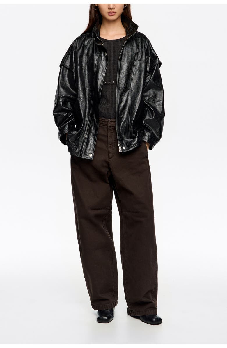 Bimba y Lola Leather Oversize Jacket, Main, color, Black