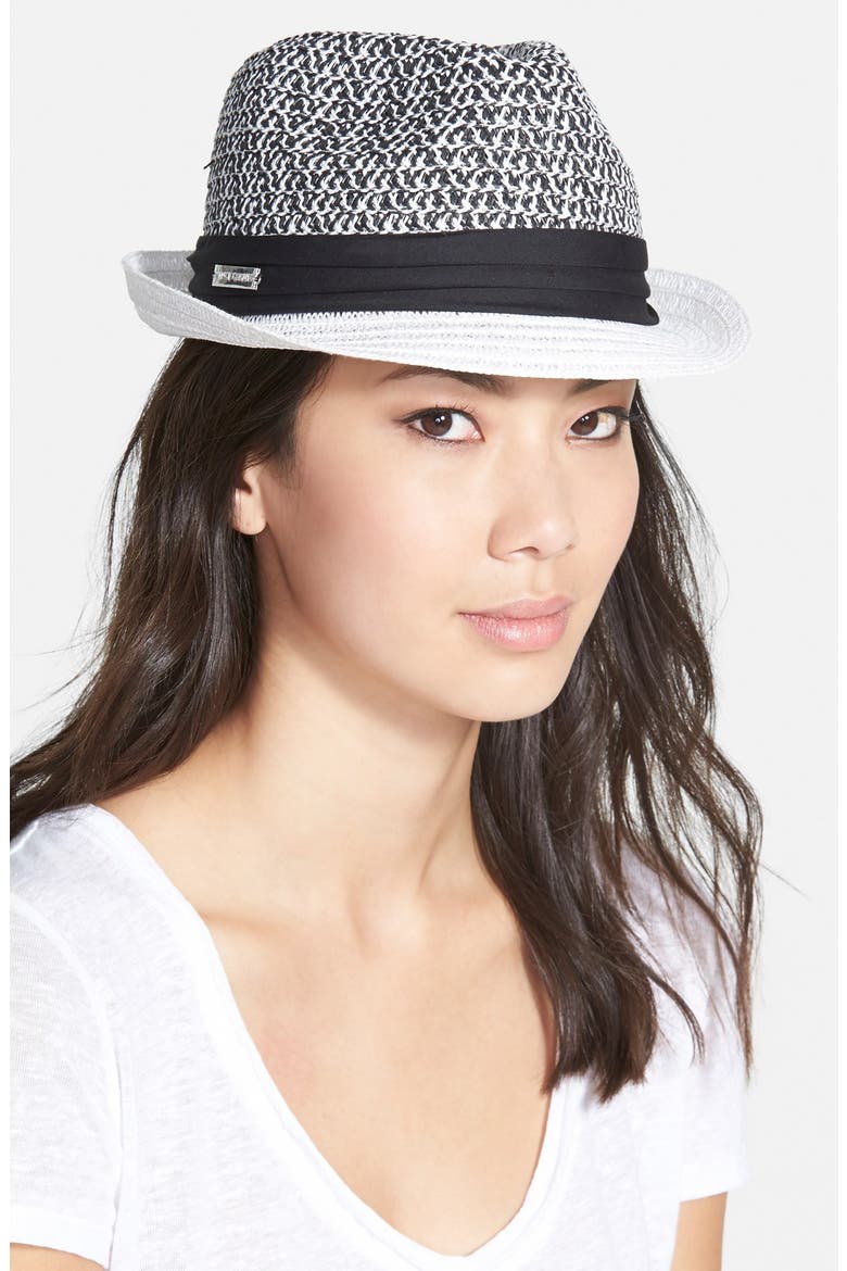 Two Tone Straw Fedora, Main, color, WHITE