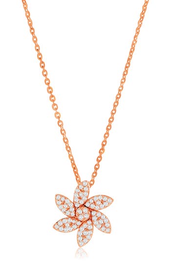Suzy Levian Diamonds Pavé Diamond Swirl Pendant Necklace In Rose Gold