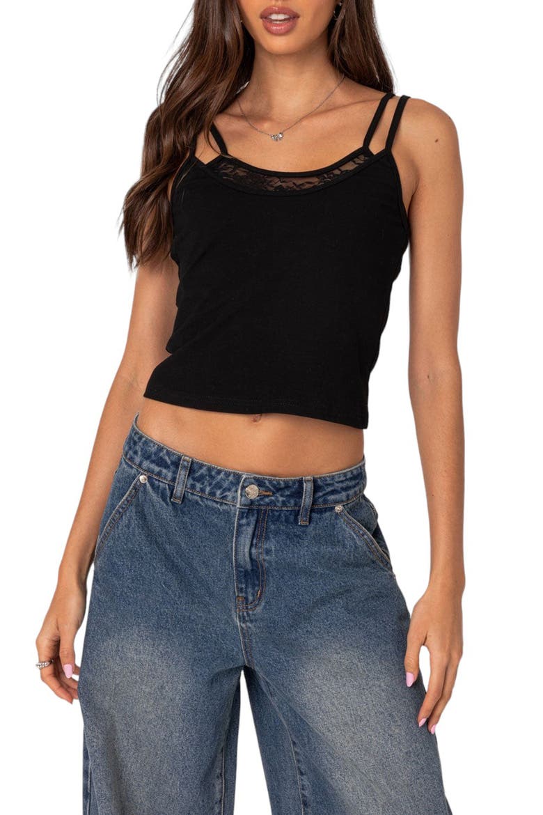 Carnation Lacy Layered Crop Tank Top, Main, color, BLACK