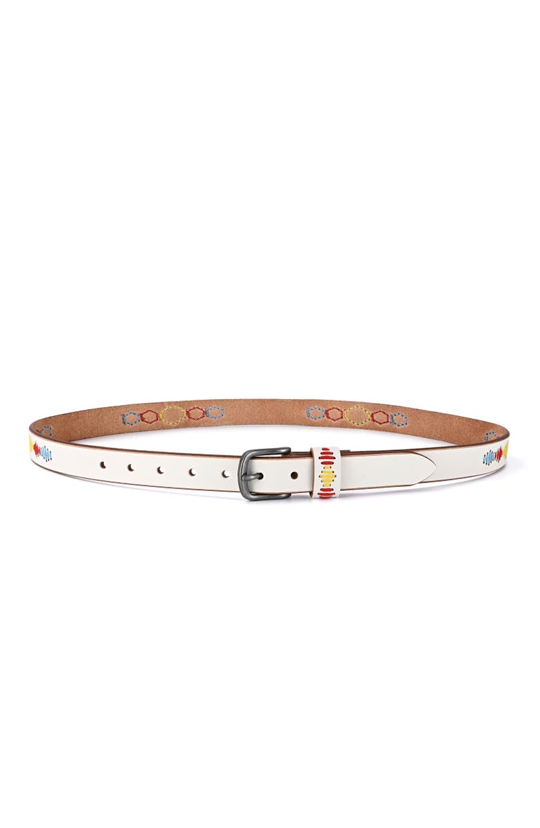 OLD TREND Boho Genuine Leather Stitched Perforated Detail Belt, Alternate, color, White