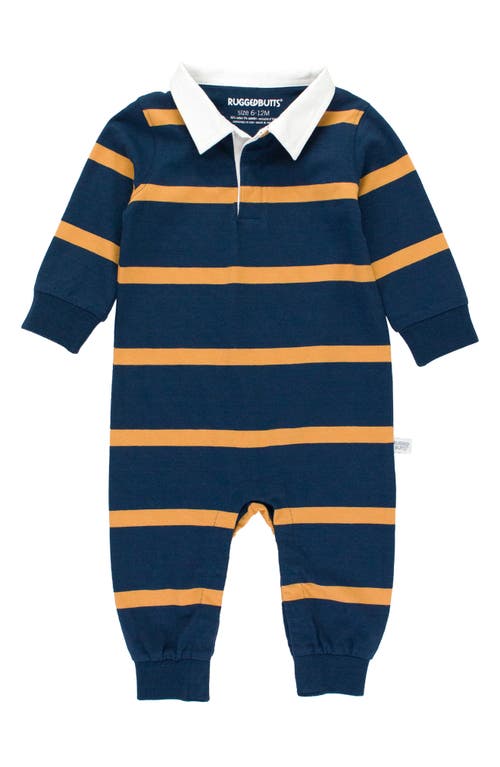 RuggedButts Stripe Cotton Rugby Romper in Navy & Honey Stripe 