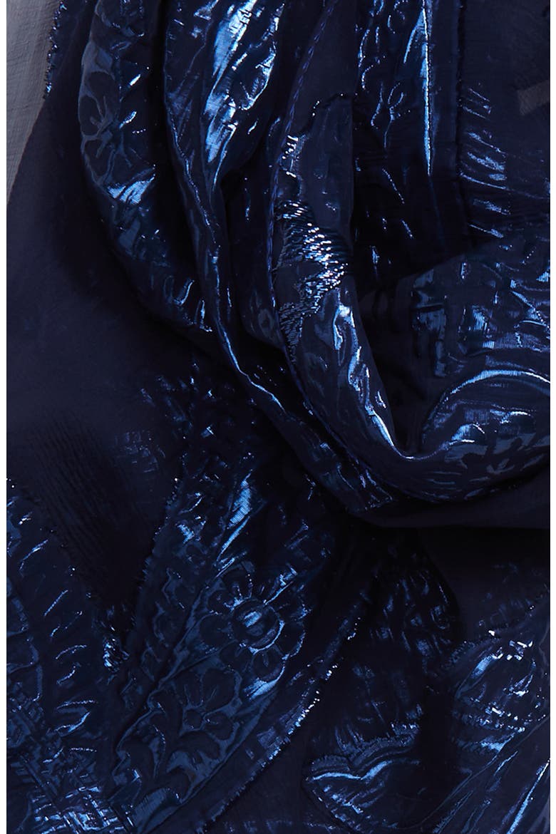 Tassel Jacquard Silk Blend Scarf, Alternate, color, NAVY
