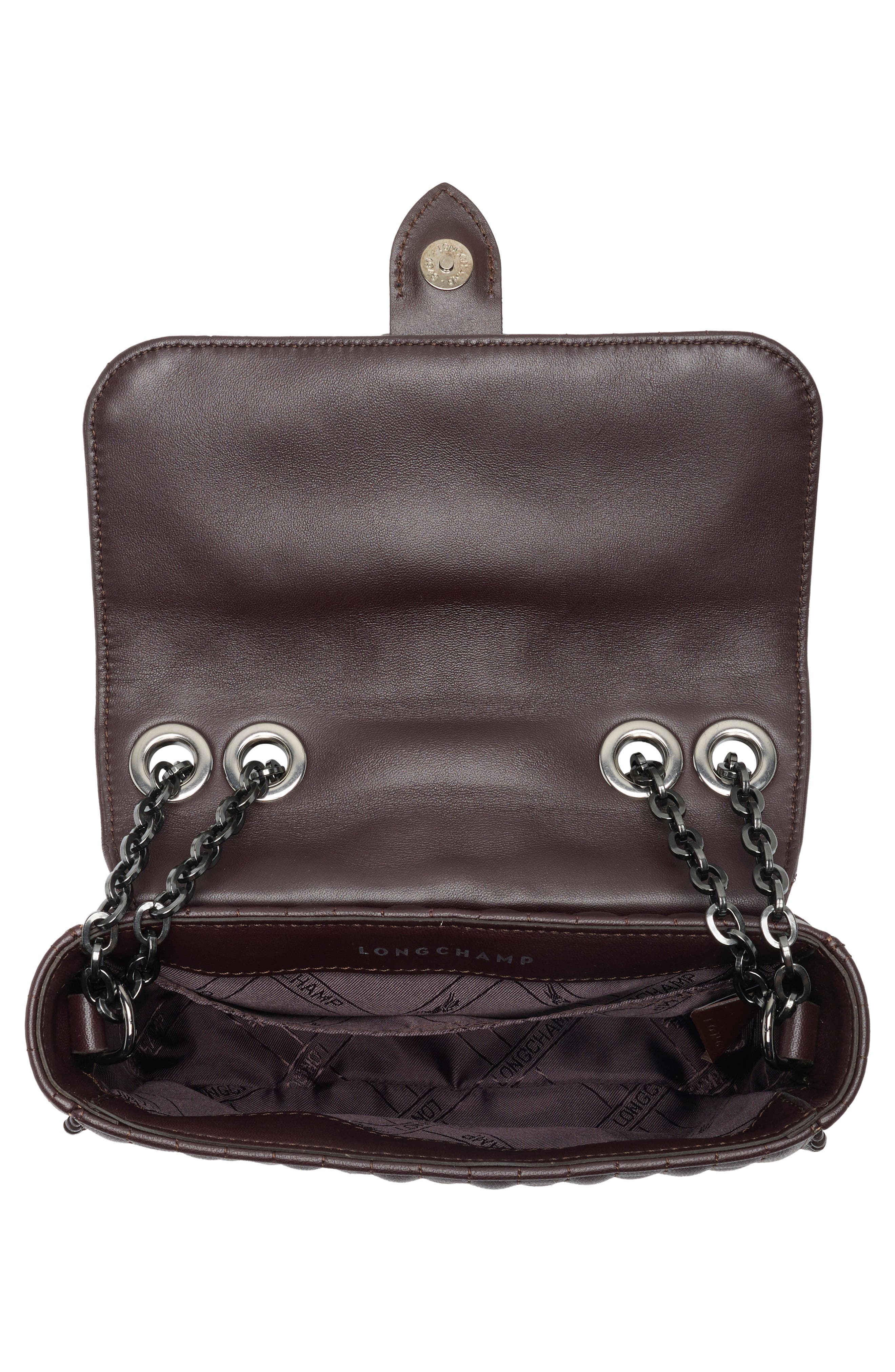 Longchamp Extra Small Quilted Leather Crossbody Bag, Alternate, color, Eggplant