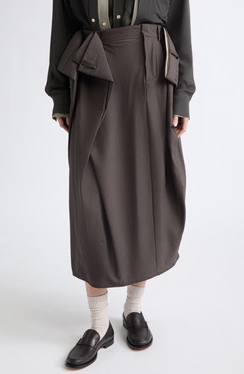 Folded Belt Midi Skirt
