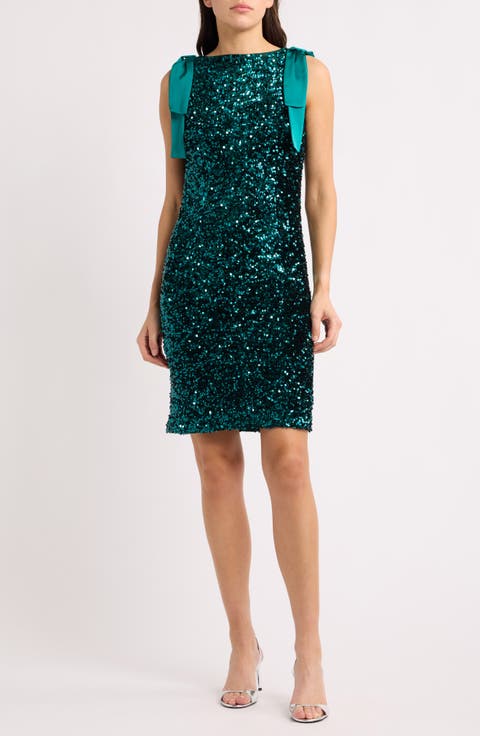 Tie Shoulder Sequin Shift Dress