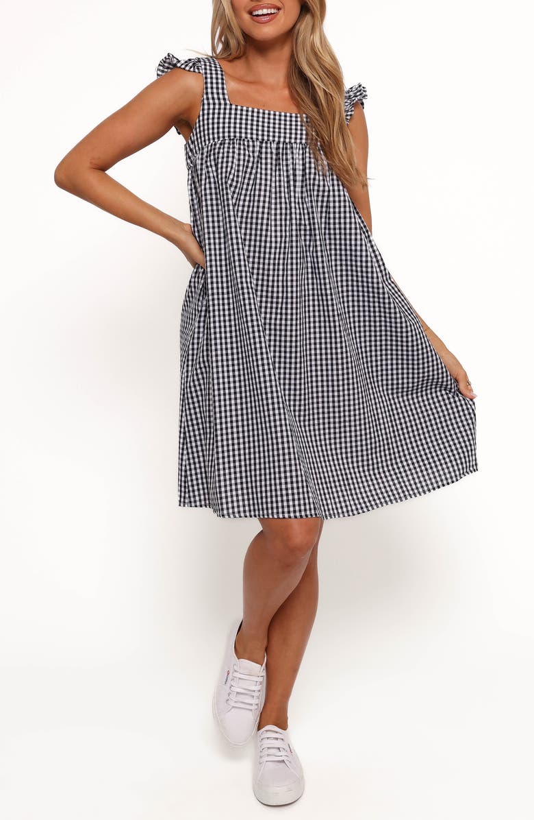 Petal & Pup Nola Check Sleeveless Minidress, Main, color, Black Gingham