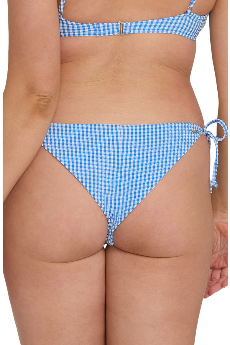 Mini Wave Check Tanga Side Tie Bikini Bottoms, Alternate, color, TRUE BLUE