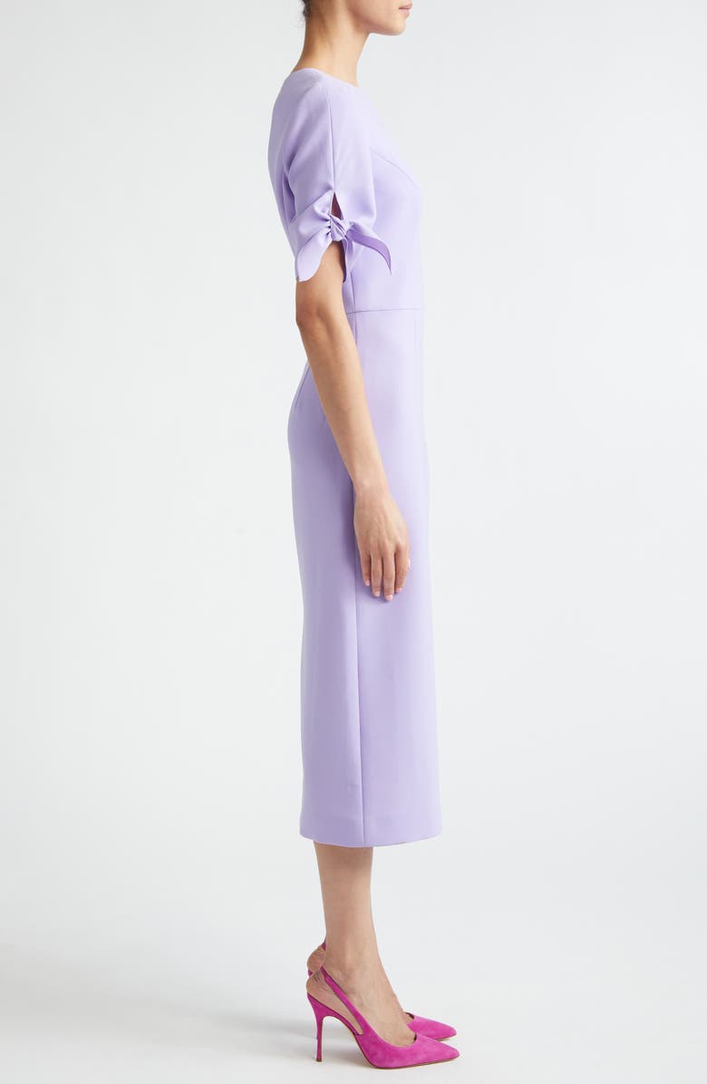 Carolina Herrera Tie Sleeve Stretch Crepe Midi Sheath Dress, Alternate, color, Violeta