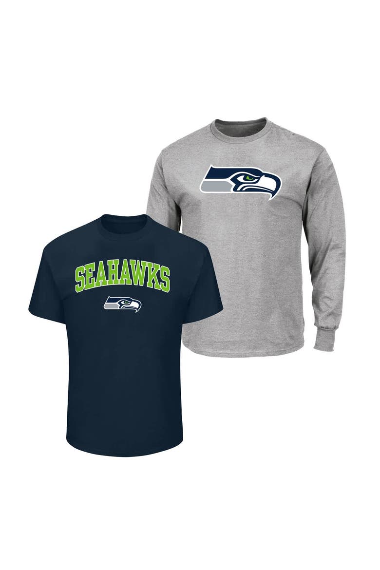Men's Fanatics  Navy/Heather Gray Seattle Seahawks Big & Tall 2-Pack T-Shirt Set, Main, color, Navy