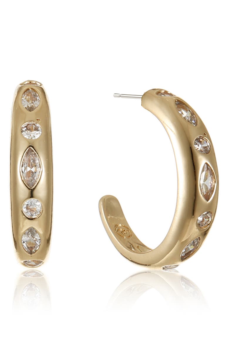 Ettika Cubic Zirconia Lined Hoop Earrings, Main, color, Gold
