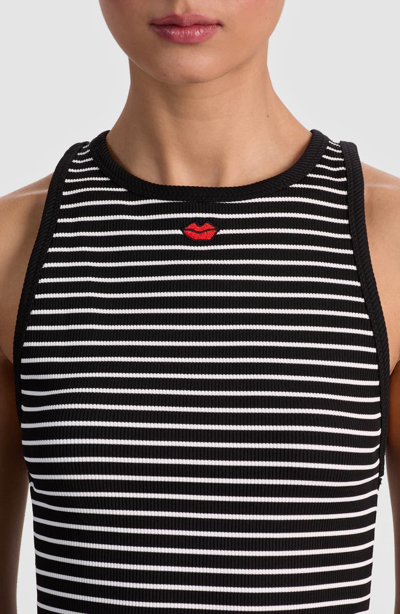 Alice + Olivia Allen Embroidered Tank, Alternate, color, Black/ Off White Stripe