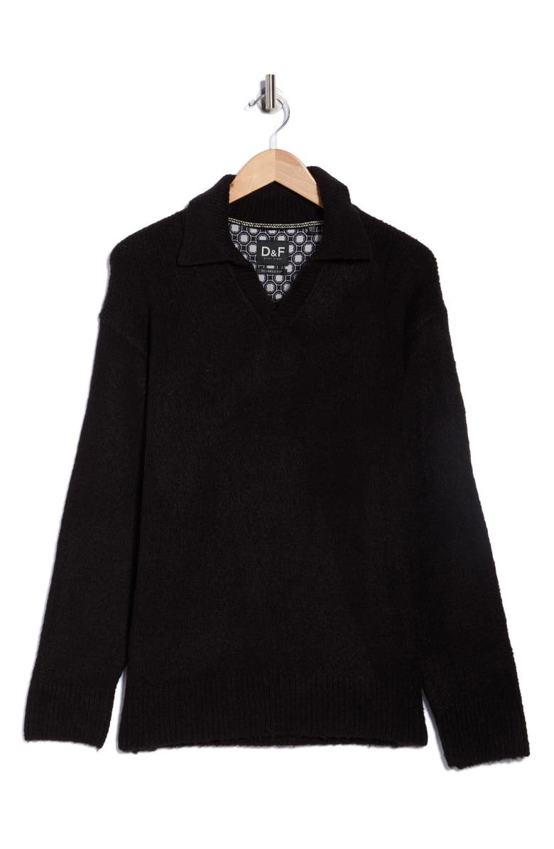 DENIM AND FLOWER Johnny Collar Polo Sweater, Alternate, color, Black