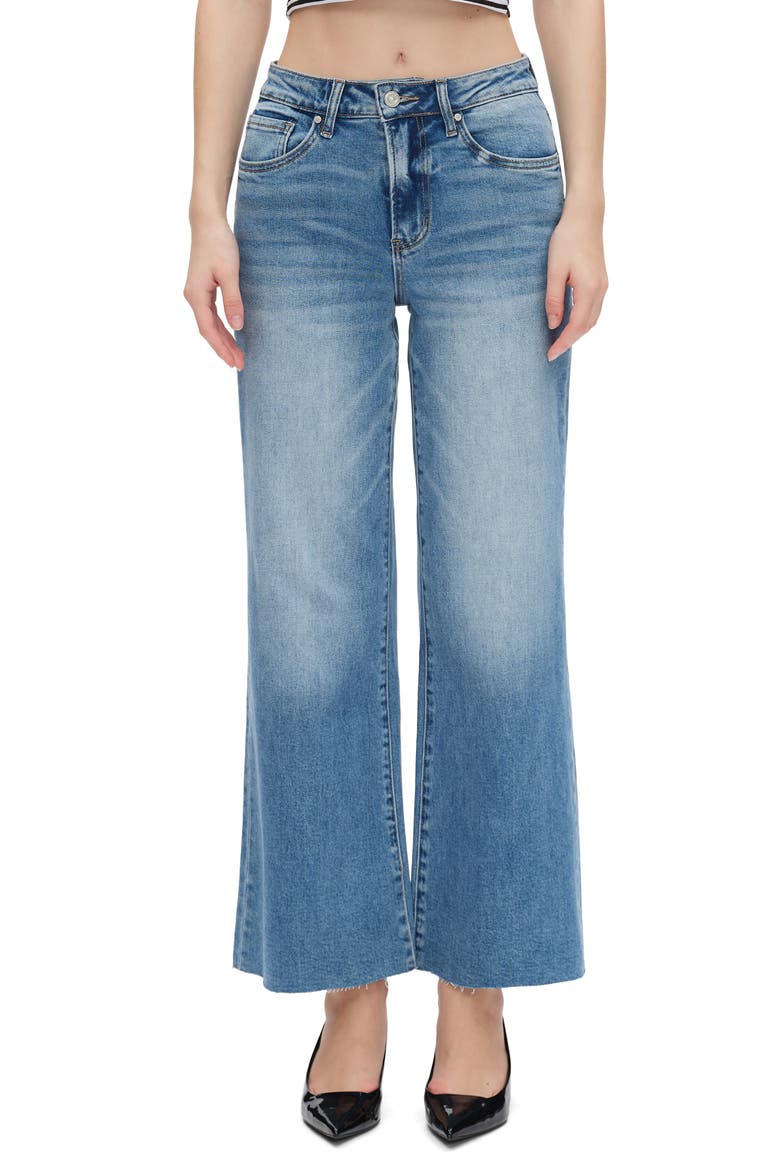 Raw Hem Mid Rise Wide Leg Jeans, Main, color, MEDIUM BLUE