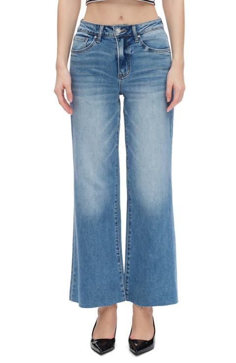 Raw Hem Mid Rise Wide Leg Jeans
