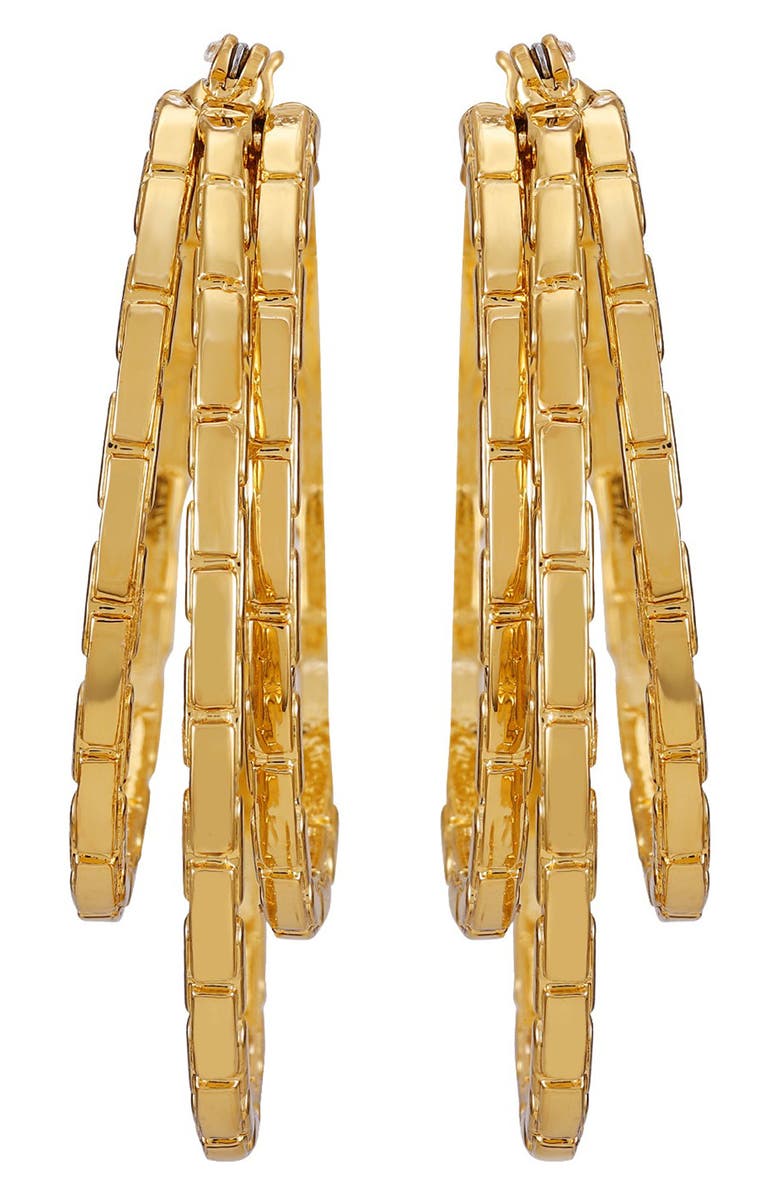 Vince Camuto Textured Layered Triple Hoop Earrings, Main, color, Gold Tone