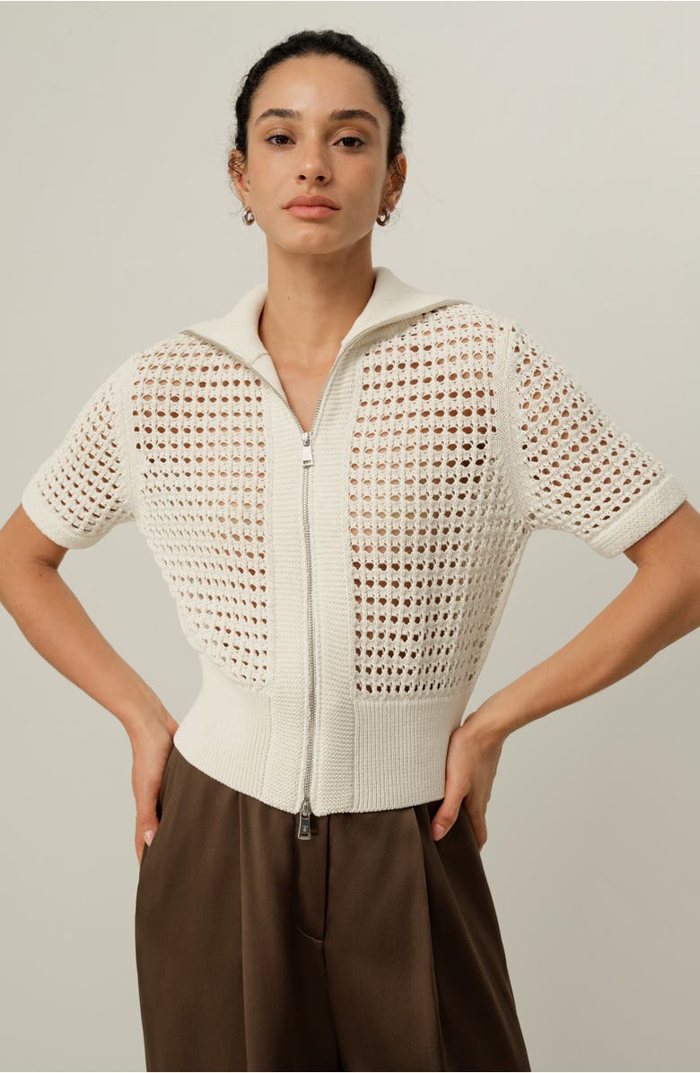 Lilysilk Toscana Pointelle Knit Double-Zip Cardigan, Alternate, color, Lily White