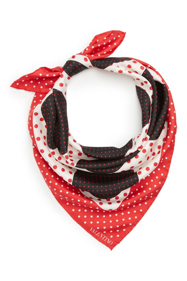 Valentino Classic Dot Silk Scarf, Alternate, color, RED MULTI