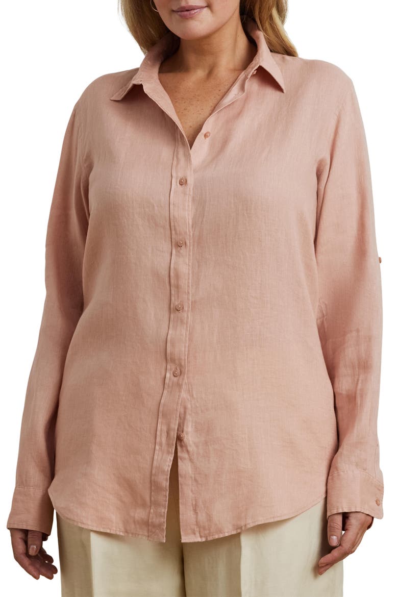 Relaxed Fit Linen Roll Tab-Sleeve Shirt, Main, color, SUNRISE BLUSH
