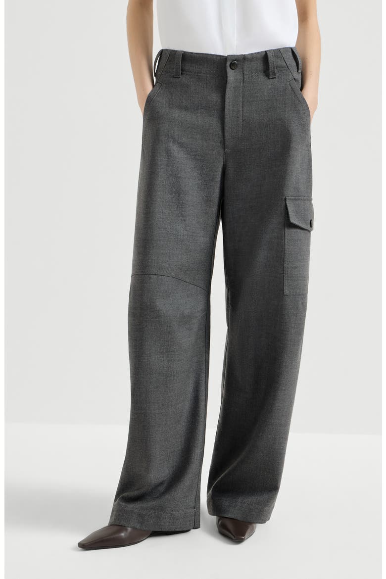 Virgin wool twill cargo barrel trousers with monili, Main, color, Dark Grey