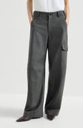 Brunello Cucinelli Virgin wool twill cargo barrel trousers with monili