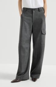 Brunello Cucinelli Virgin wool twill cargo barrel trousers with monili