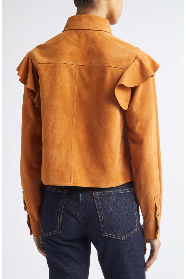 Matilde Ruffle Suede Jacket, Alternate, color, COGNAC