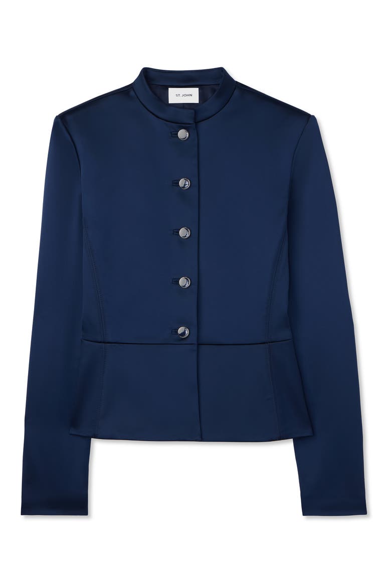 Stretch Satin Peplum Jacket, Alternate, color, ROYAL BLUE