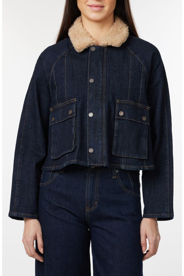 Faux Shearling Collar Crop Barn Jacket, Main, color, RINSE
