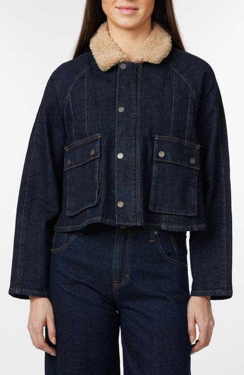 Faux Shearling Collar Crop Barn Jacket