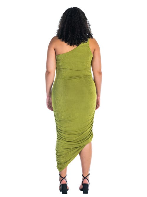 24seven Comfort Apparel One Shoulder Ruched Bodycon Dress In Green