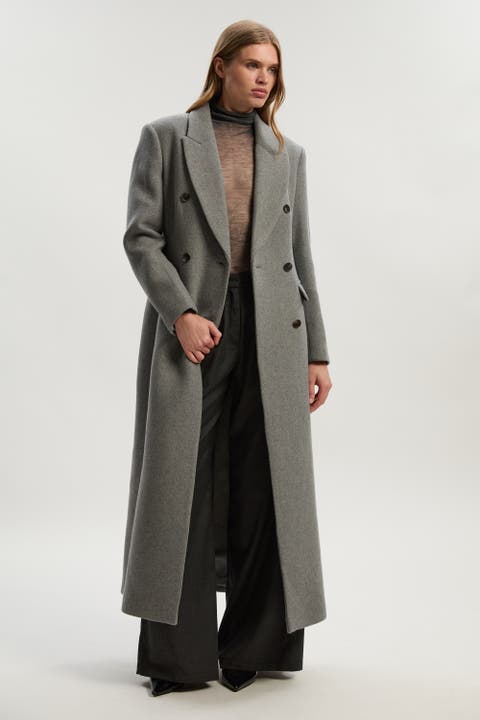 Wool Double Breasted Tailored Maxi Coat