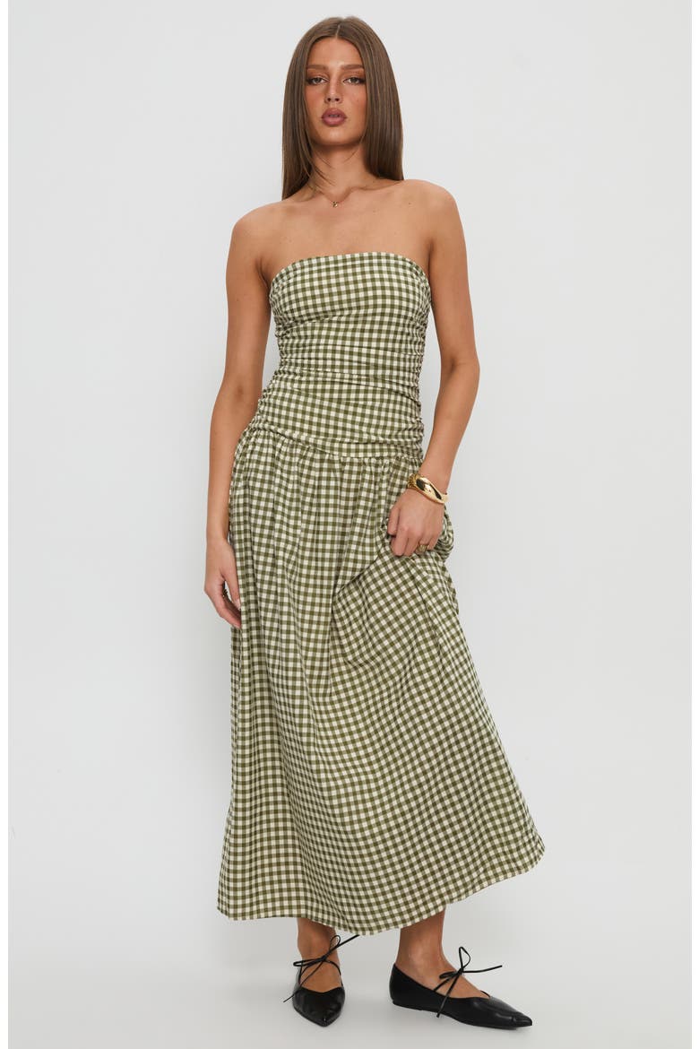 Frankey Strapless Gingham Drop Waist Maxi Dress, Alternate, color, GREEN CHECK