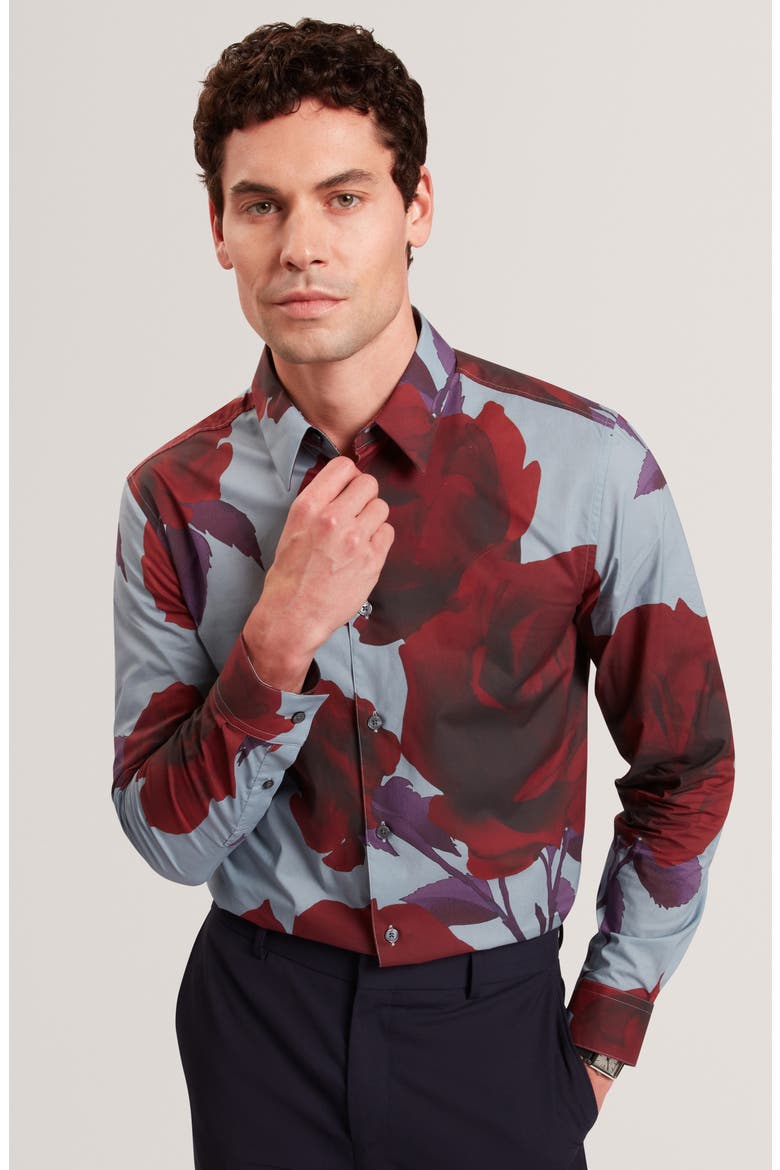 Givira Print Cotton Button-Up Shirt, Alternate, color, TEAL-BLUE
