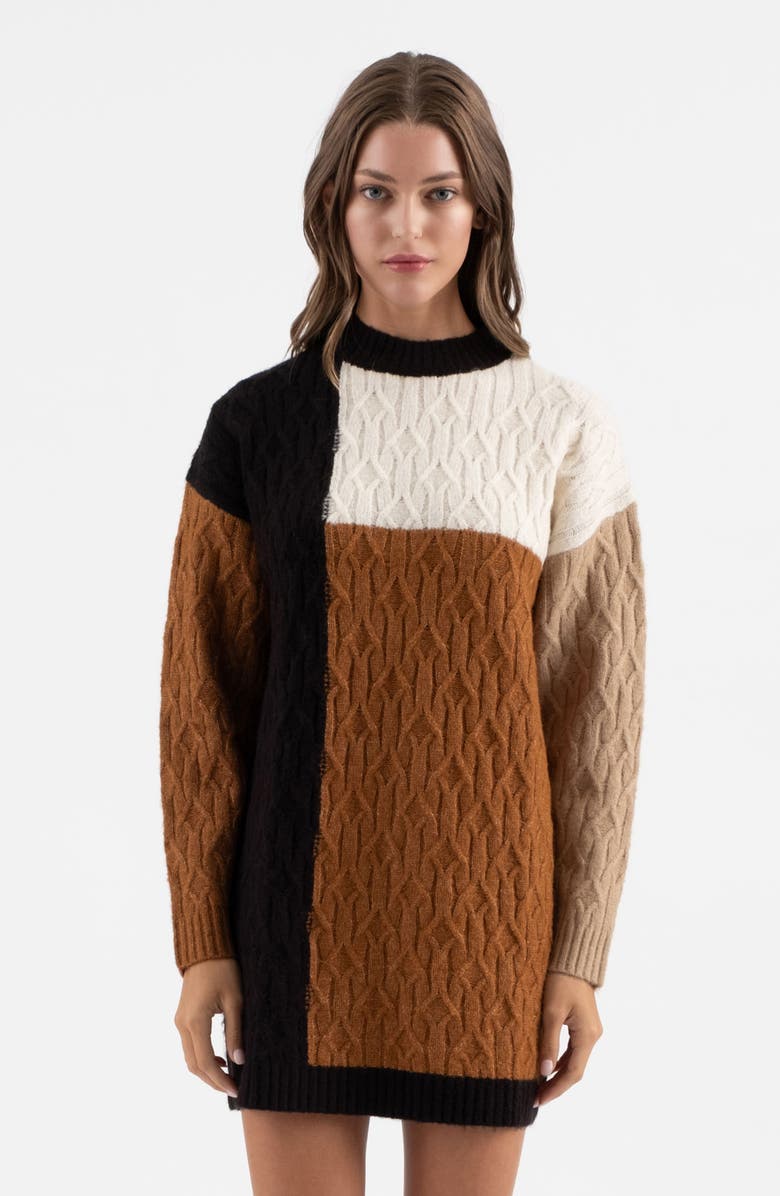 Blu Pepper Colorblock Long Sleeve Sweater Dress, Alternate, color, Black Multi