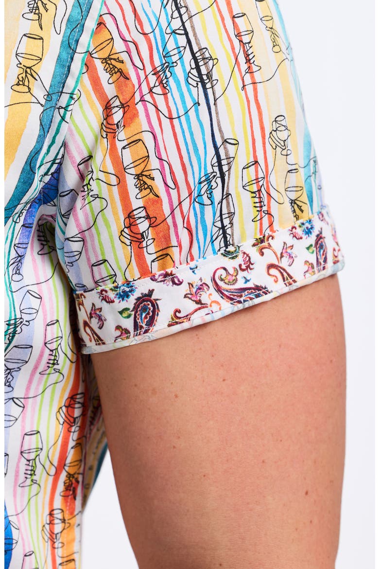 Short Sleeve Stretch Cotton Button-Up Shirt, Alternate, color, WHITE MULTI