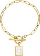 Adornia 18K Gold Plated Mother-of-Pearl Initial Charm Toggle Bracelet