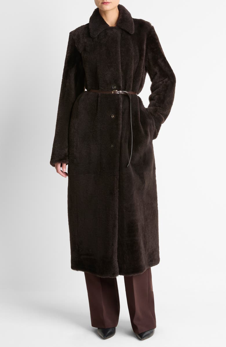 Vince Long Genuine Shearling Coat, Main, color, Dark Umber