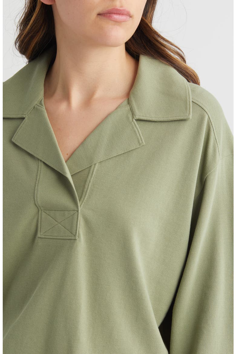 Oversize Long Sleeve Cotton Polo, Alternate, color, OLIVE ACORN