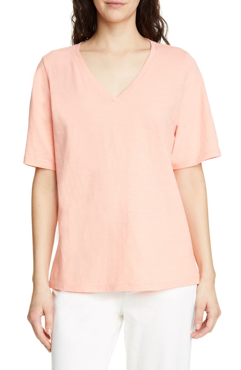 Eileen Fisher V-Neck Organic Cotton Tee, Main, color,