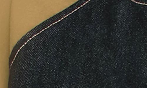Avec Les Filles Mixed Media Denim Bomber Jacket In Indigo Olive
