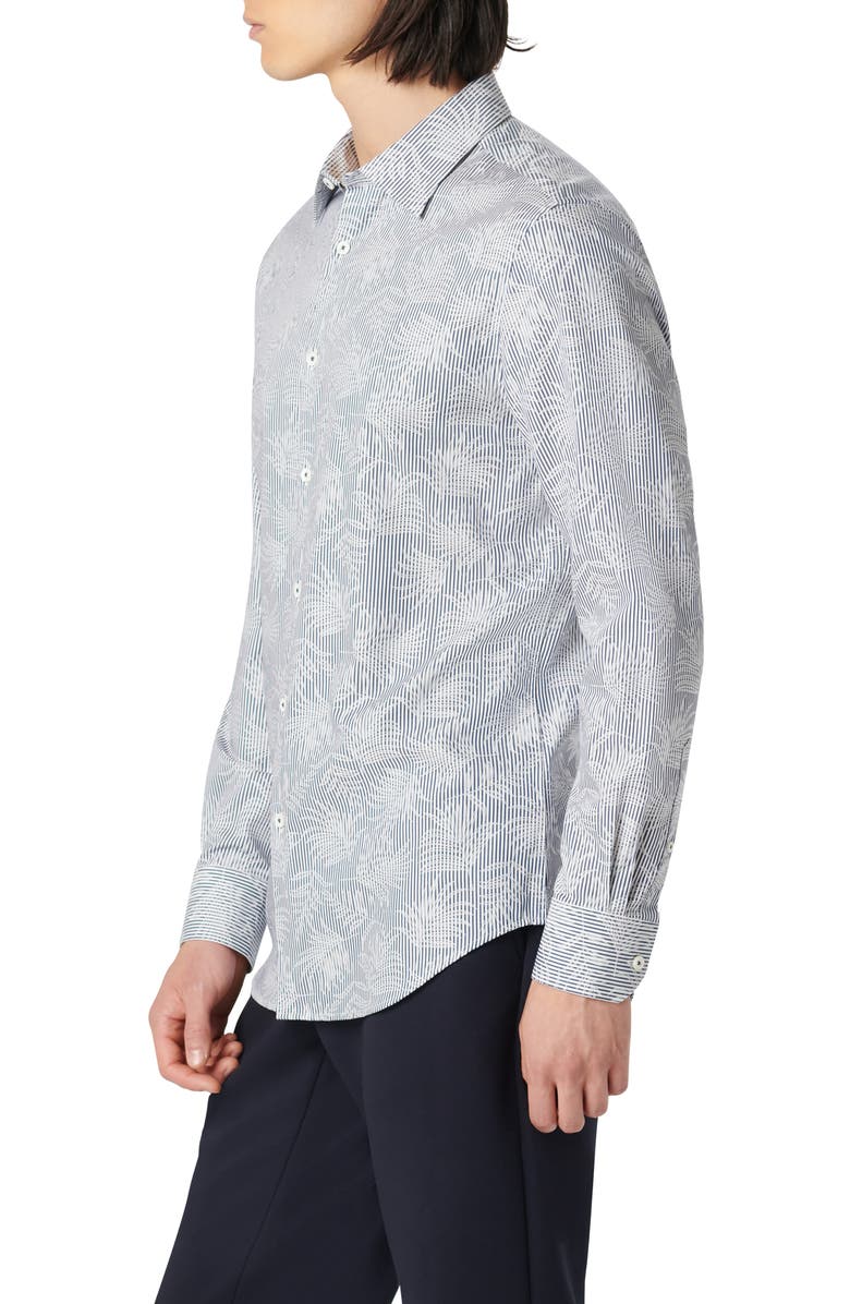 Bugatchi Julian Stripe Leaf Print Stretch Button-Up Shirt, Alternate, color, 
