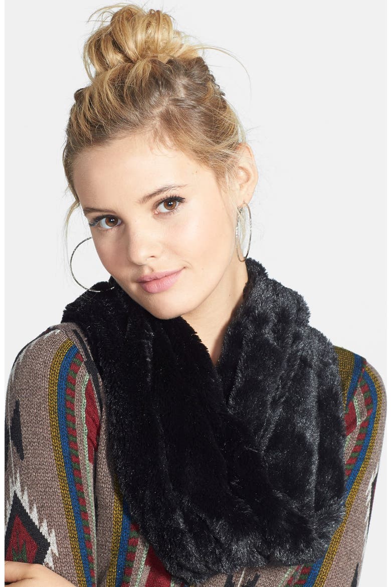 Faux Fur Infinity Scarf, Main, color, BLACK