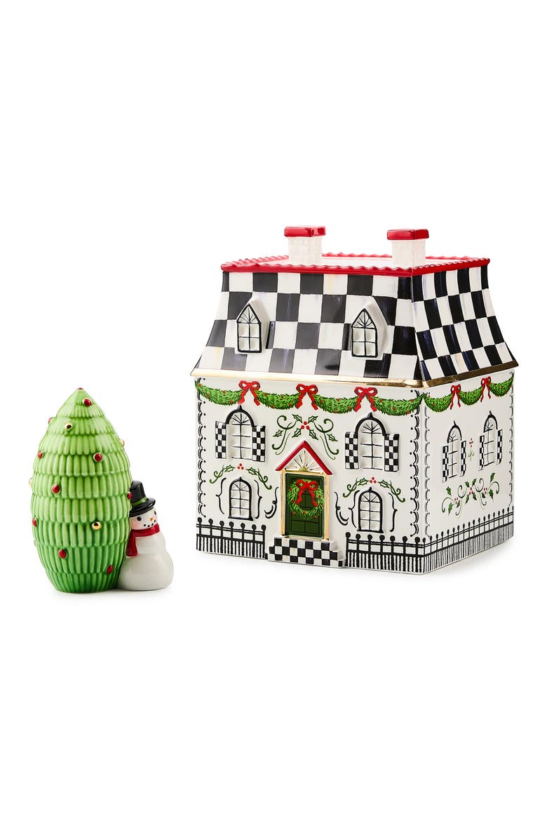 Holly Village Illuminated Ceramic Gingerbread Villa & Tree, Alternate, color, WHITE