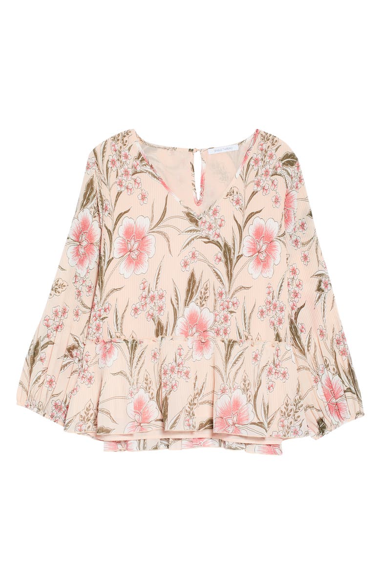 Single Thread Pleated V-Neck Floral Blouse, Alternate, color,
