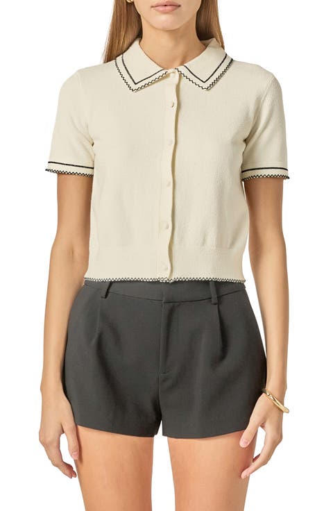 Contrast Stitch Button-Up Sweater