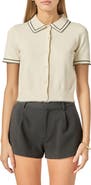 English Factory Contrast Stitch Button-Up Sweater