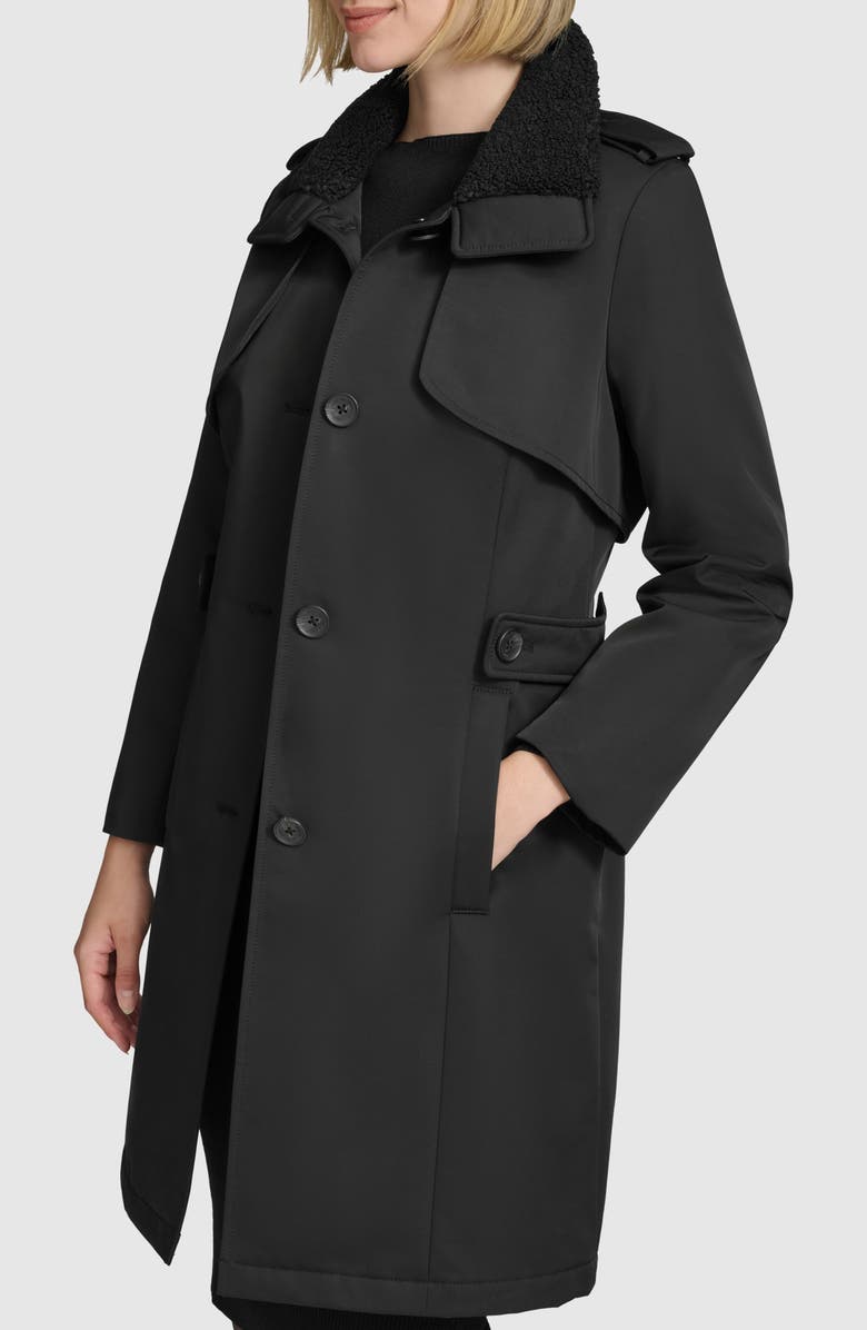 Andrew Marc Teagan Trench Coat with Faux Shearling Trim, Alternate, color, Black